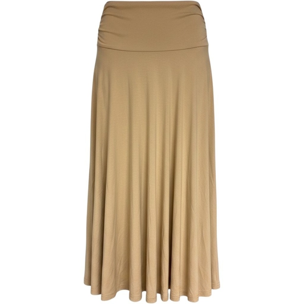 Urban Coco Women Camel Tan Flared Skater Skirt A-Line Ruched Waist Small